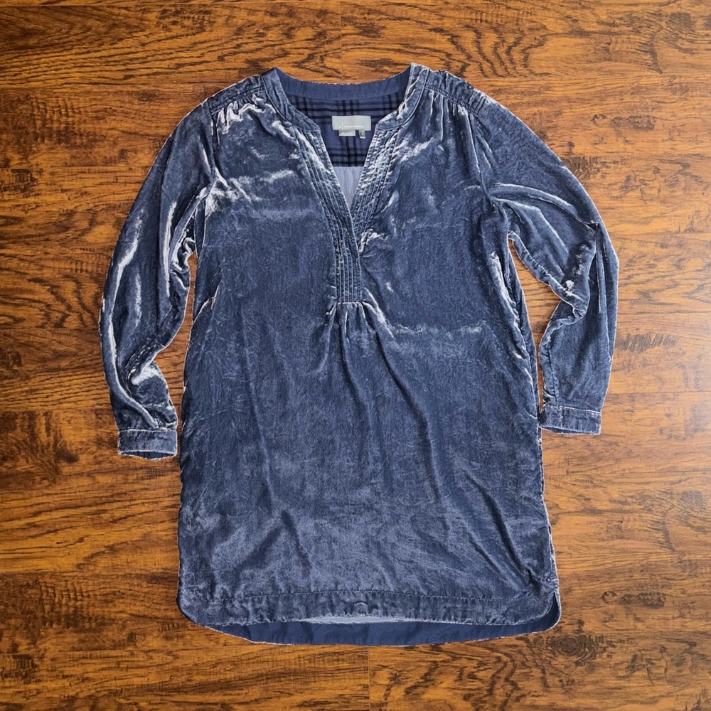 Anthropologie Melody Velvet Long Sleeve Tunic Dress Slate Blue Women’s Small